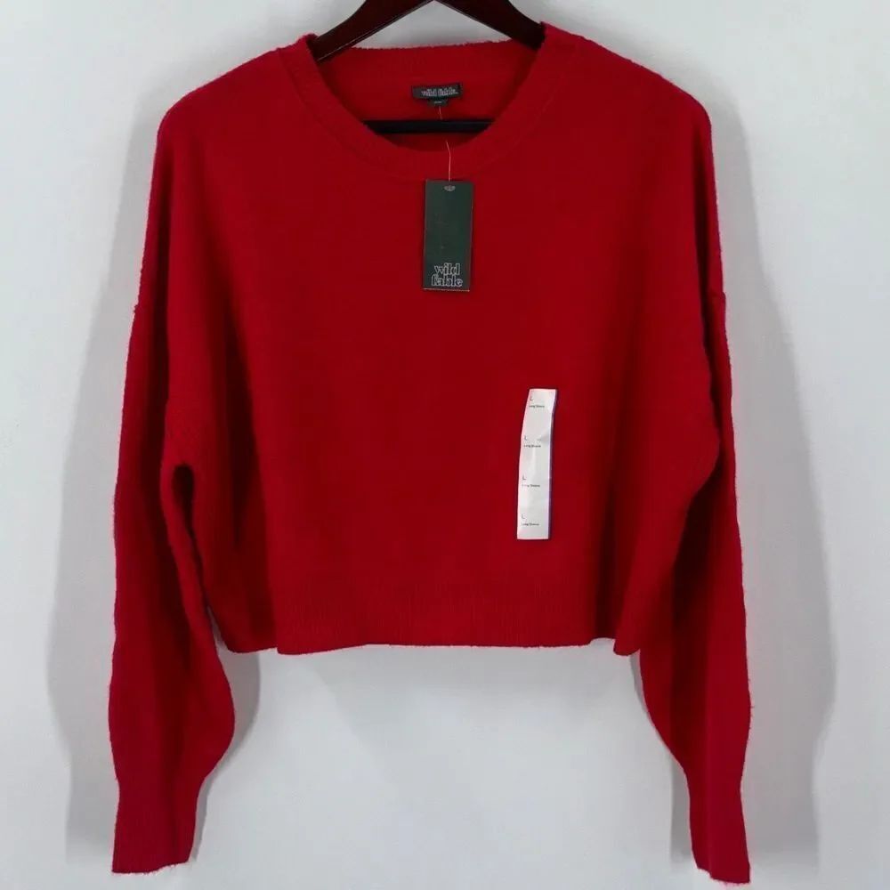 Wild Fable Red Cropped Long Sleeve Sweater NWT